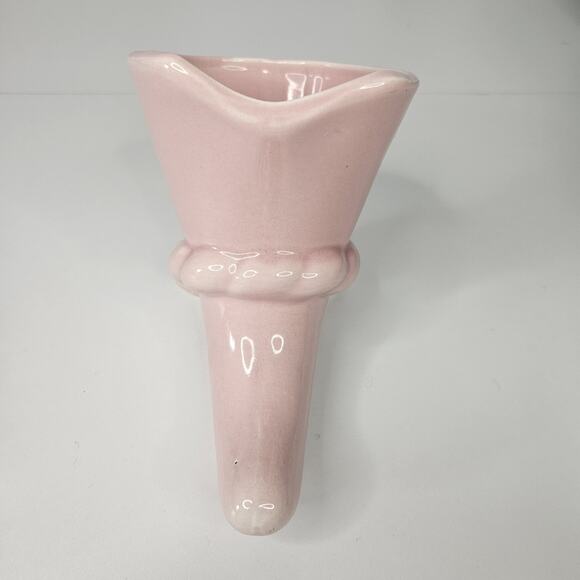 Vintage 50's Pink Pottery Cornucopia Flower Vase Mid-Century Cottage - Picture 5 of 8